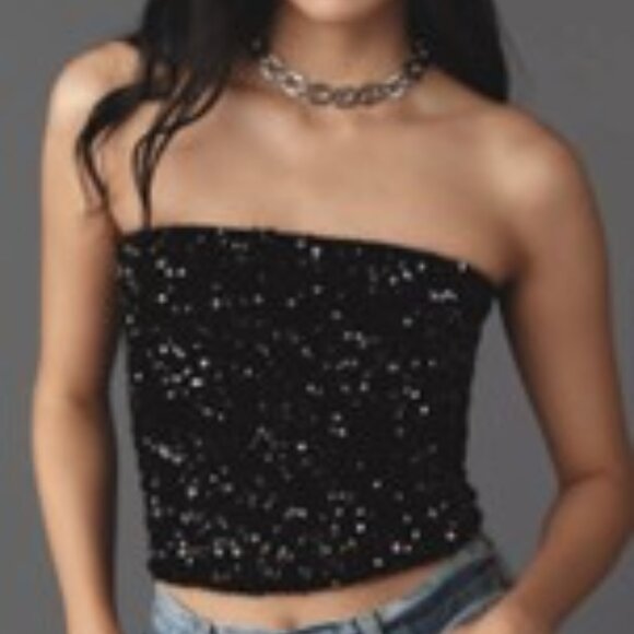 Sequin Tube Top stretchy black True Vintage 70s Disco Toppettes glam - Picture 3 of 9